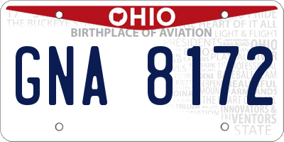 OH license plate GNA8172