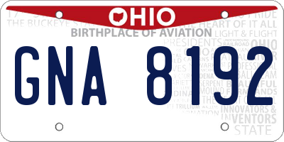 OH license plate GNA8192