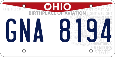 OH license plate GNA8194