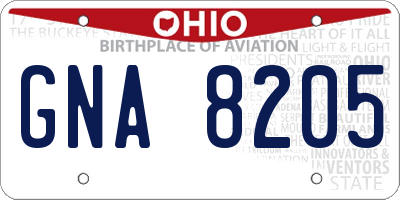OH license plate GNA8205
