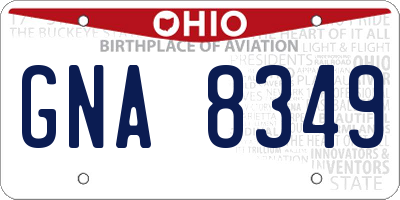 OH license plate GNA8349