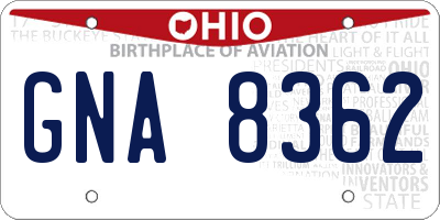 OH license plate GNA8362