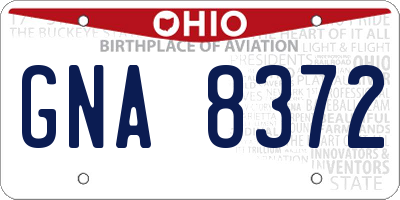 OH license plate GNA8372