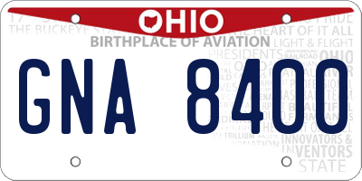OH license plate GNA8400