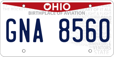 OH license plate GNA8560