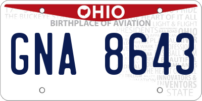 OH license plate GNA8643