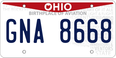 OH license plate GNA8668