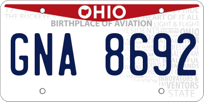 OH license plate GNA8692