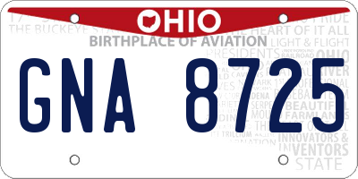 OH license plate GNA8725
