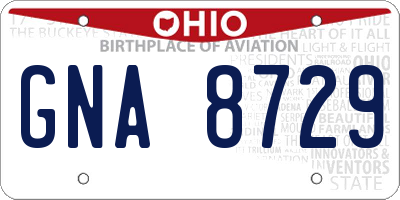 OH license plate GNA8729