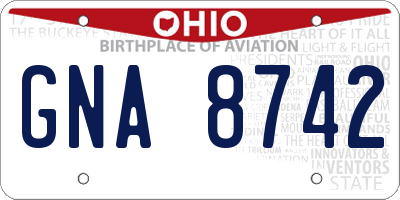 OH license plate GNA8742