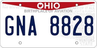 OH license plate GNA8828