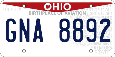 OH license plate GNA8892