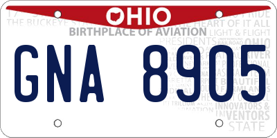 OH license plate GNA8905