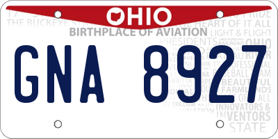 OH license plate GNA8927