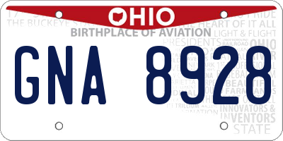 OH license plate GNA8928
