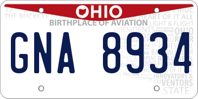 OH license plate GNA8934
