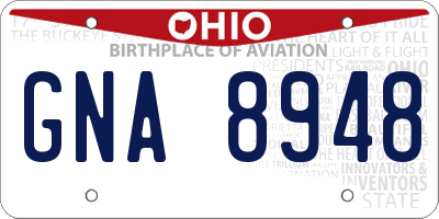 OH license plate GNA8948