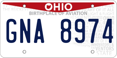 OH license plate GNA8974