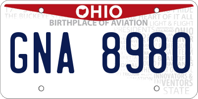 OH license plate GNA8980