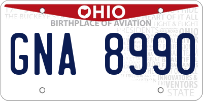 OH license plate GNA8990