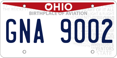 OH license plate GNA9002