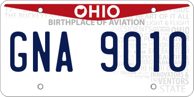 OH license plate GNA9010