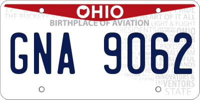 OH license plate GNA9062