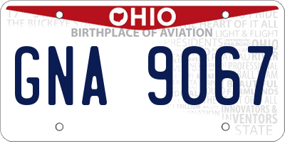 OH license plate GNA9067