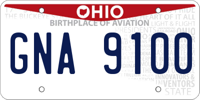 OH license plate GNA9100
