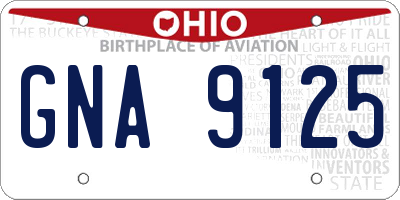 OH license plate GNA9125