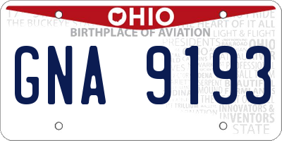 OH license plate GNA9193