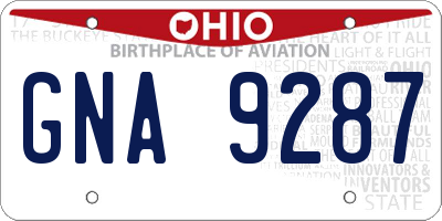 OH license plate GNA9287