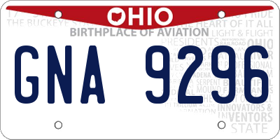 OH license plate GNA9296