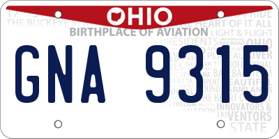 OH license plate GNA9315