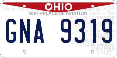 OH license plate GNA9319