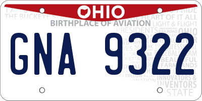 OH license plate GNA9322