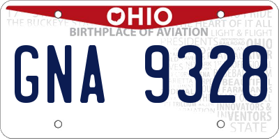 OH license plate GNA9328