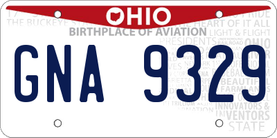 OH license plate GNA9329