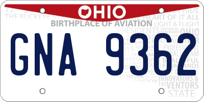 OH license plate GNA9362
