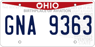 OH license plate GNA9363