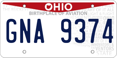 OH license plate GNA9374