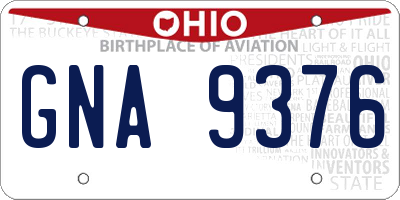 OH license plate GNA9376