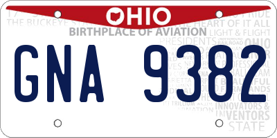 OH license plate GNA9382