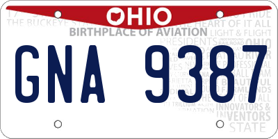 OH license plate GNA9387