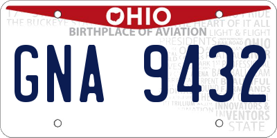 OH license plate GNA9432