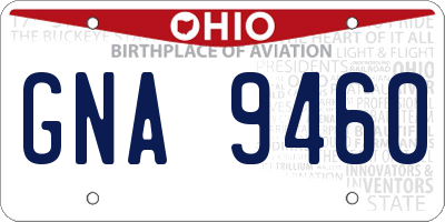 OH license plate GNA9460