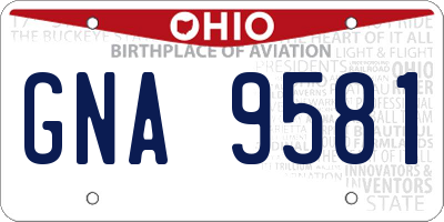 OH license plate GNA9581