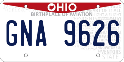 OH license plate GNA9626