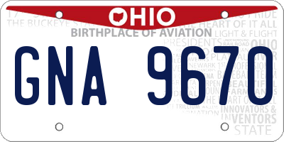OH license plate GNA9670